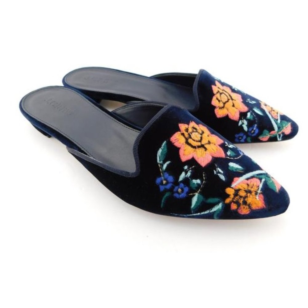 J.Crew Velvet Navy Floral Mules Sz9.5